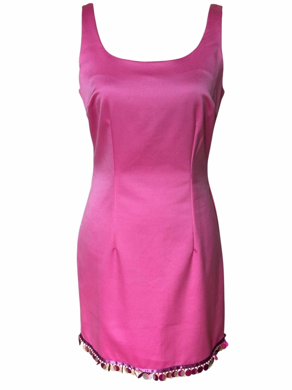 All that Jazz Vintage Pink Shift Short Dress with Iridescent Disc Hem Women’s 6